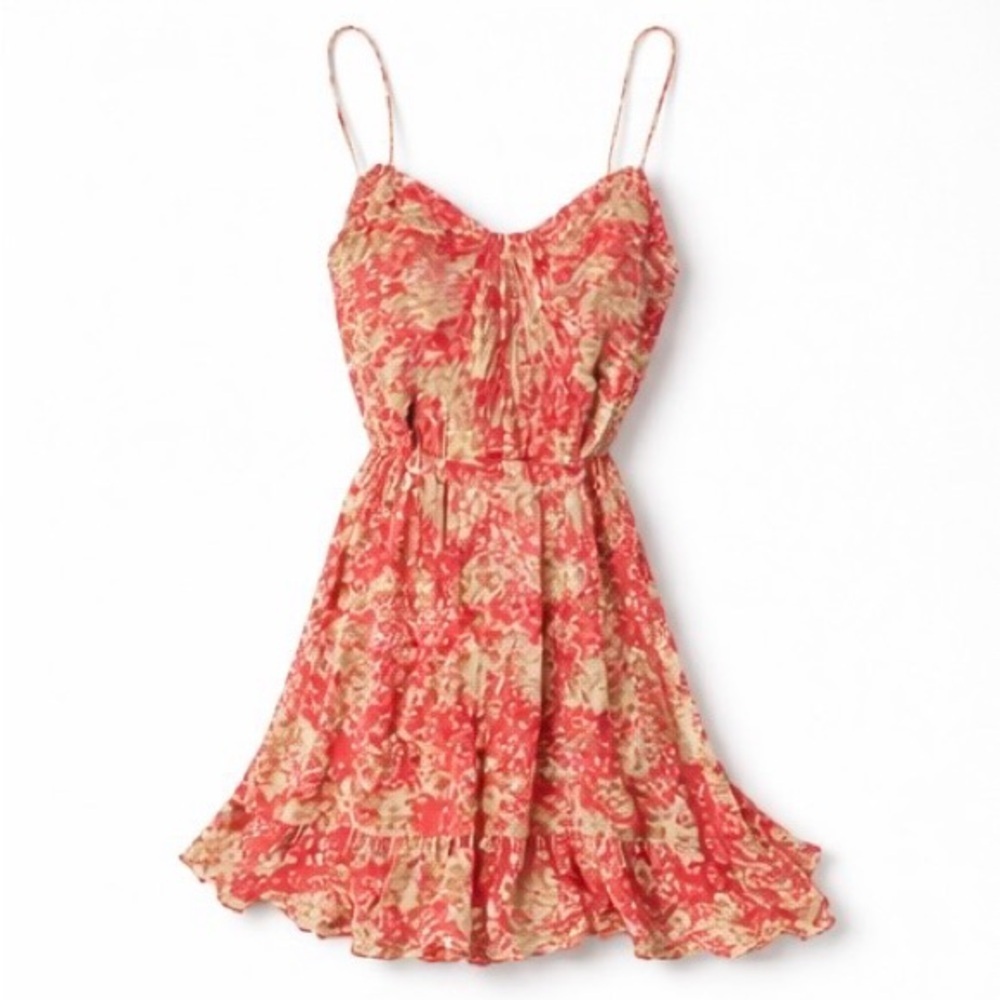 NWOT Lauren Ralph Lauren Red and Cream Chiffon Floral Spaghetti Strap Dress, 6